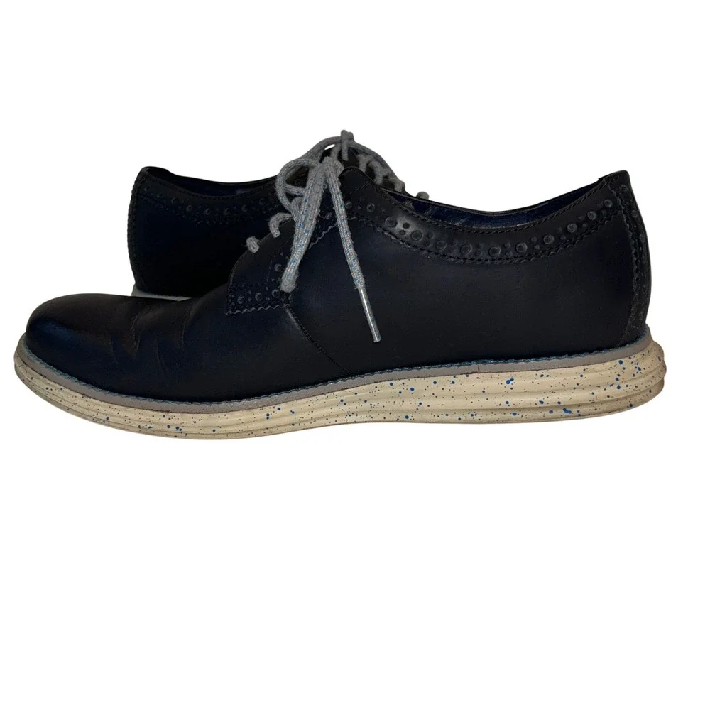 Cole Haan Lunargrand Oxford 8.5 Mens Navy Blue Leather Wingtip Speckled C12091